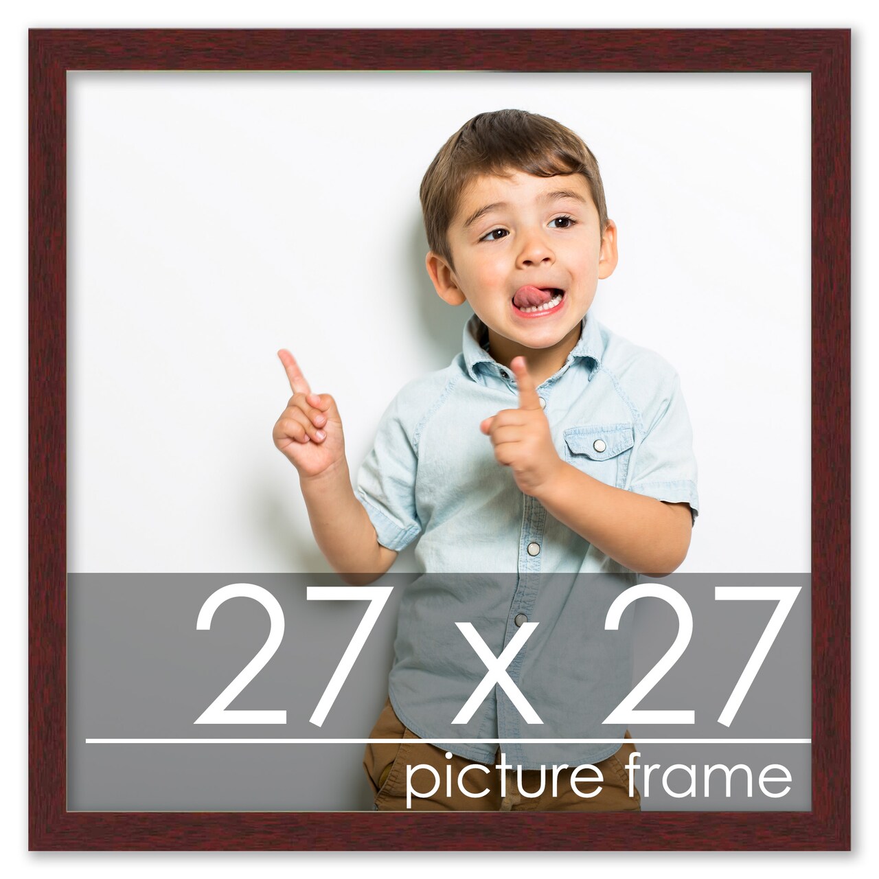 27x27 Solid Wood Picture Frame with UV-Resistant Acrylic & Acid-Free Backing, Available in 6 Finishes: Matte Black, Matte White, Metallic Bronze, Silver, Natural Wood Grain & Mahogany